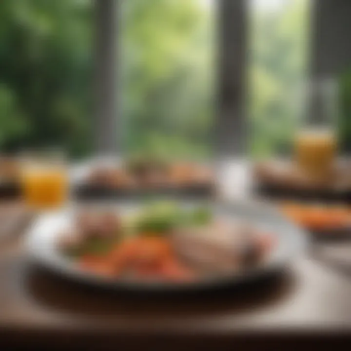 A serene setting with a well-balanced low carb meal plated attractively