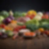 An elegant representation of various low carb foods including vegetables and proteins