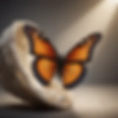 Metaphor of Personal Growth A butterfly emerging from a cocoon, symbolizing transformation and growth
