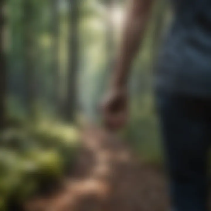 Couple walking hand in hand through a serene forest