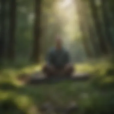 A serene landscape with a person meditating