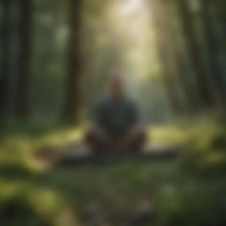 A serene landscape with a person meditating