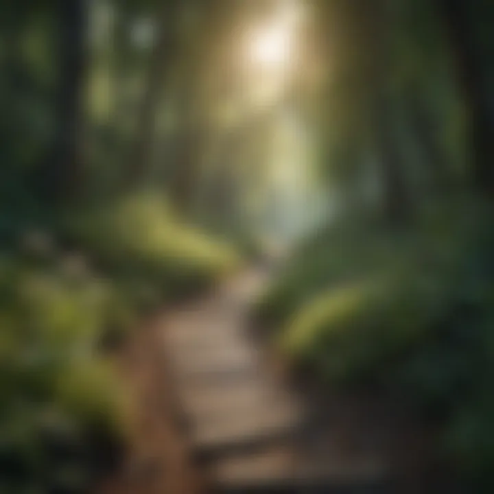 A winding path through a lush forest depicting life's journey