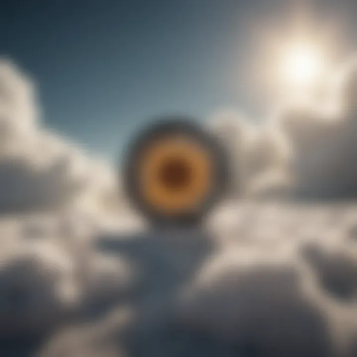 Cheerful sun peeking out from behind fluffy clouds