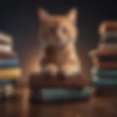 Feline Humor: Pawsitively Funny Quotes Playful cat balancing on a stack of books