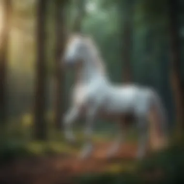 Whimsical unicorn prancing in a magical forest