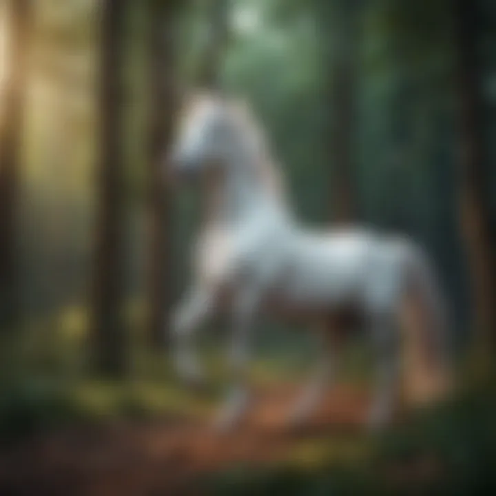 Whimsical unicorn prancing in a magical forest