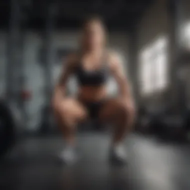 Athlete demonstrating a powerful squat in a gym environment