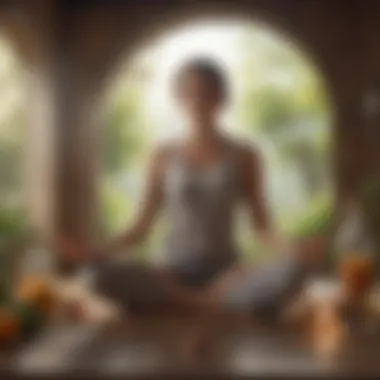 Mindfulness and Nutrition: A Holistic Approach A serene setting with a person meditating, suggesting the connection between diet and mental state