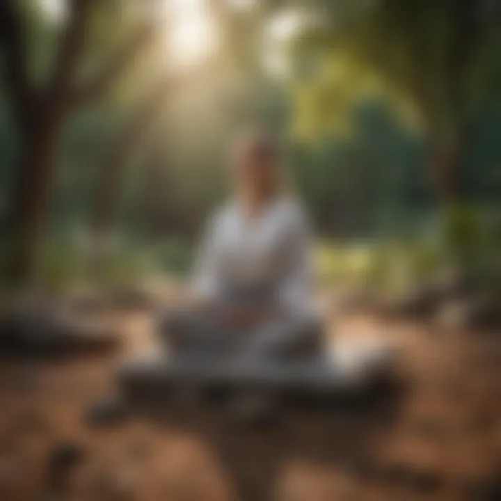 A peaceful individual practicing meditation outdoors