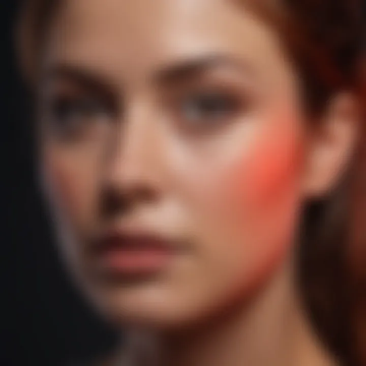 Close-up of red light therapy device in use