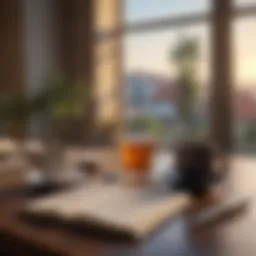 A serene morning scene with a journal and a cup of tea, symbolizing personal reflection.