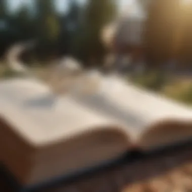 Quest for Understanding A close-up of an open book with pages fluttering in the wind, symbolizing the quest for knowledge and understanding.