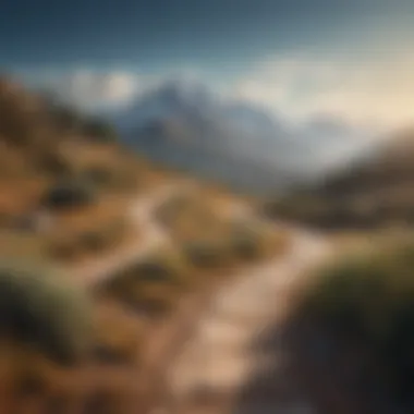 The Journey of Life A serene landscape with a winding path leading towards a distant mountain, symbolizing life's journey.