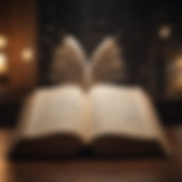 An open book with illuminated quotes highlighting wisdom