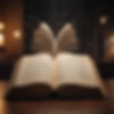 Wisdom Through Words An open book with illuminated quotes highlighting wisdom