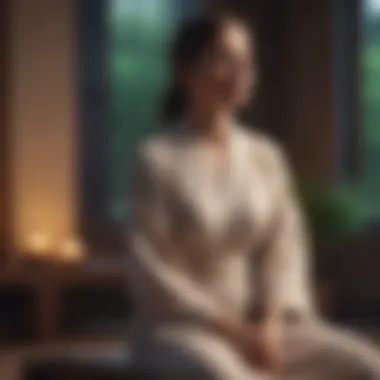 An individual practicing seated meditation in a peaceful environment.