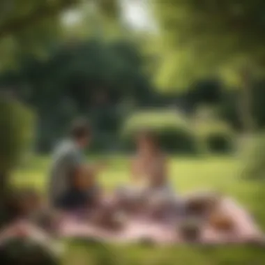 Couple having a picnic in a serene garden