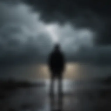 Silhouette of a person standing in the midst of a storm