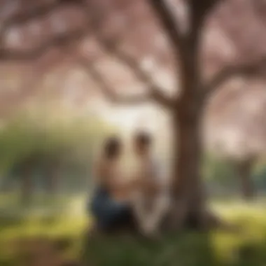 Friendly Embrace under a Blossoming Tree