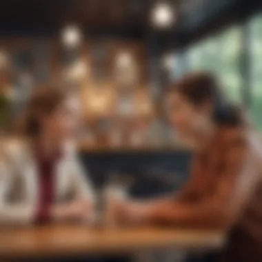 Engaging Conversations in a Café A vibrant café setting with two individuals engaged in deep conversation, illustrating the importance of asking thoughtful questions.