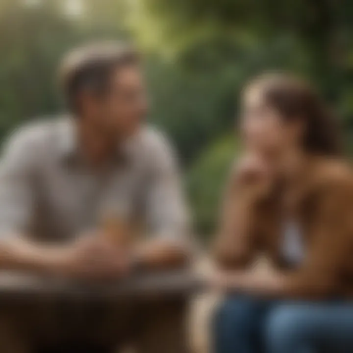 A serene outdoor setting where two individuals are listening intently to each other, representing the significance of active listening in conversations.