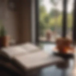 A serene workspace featuring a journal and a cup of tea, symbolizing reflection and gratitude.