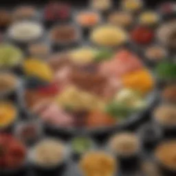 A colorful display of low-carb foods highlighting the Atkins diet