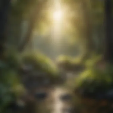 Nature's Healing Embrace Illustration of a serene nature scene promoting relaxation and well-being