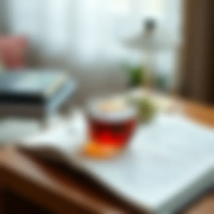 A journal and a cup of herbal tea for self-reflection