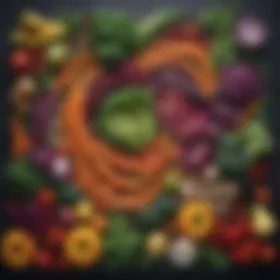 An artistic representation of a healthy gut with vibrant vegetables and herbs.