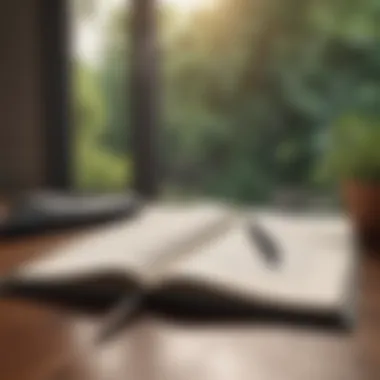 The Journey of Self-Reflection An open journal with a pen resting on a blank page