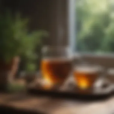 Nurturing the Body with Calming Rituals A close-up of relaxing herbal tea and a cozy setting