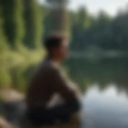 An introspective person contemplating by a serene lake