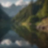 A serene mountain landscape reflecting in a calm lake