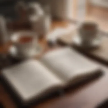 Intimate Reflections: The Art of Handwriting Close-up of an open journal filled with handwritten entries and a calming cup of tea