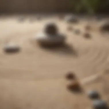 A peaceful zen garden with raked sand and stones denoting mindfulness