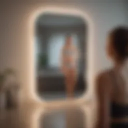 Illustration of a person standing in front of a mirror reflecting self-acceptance