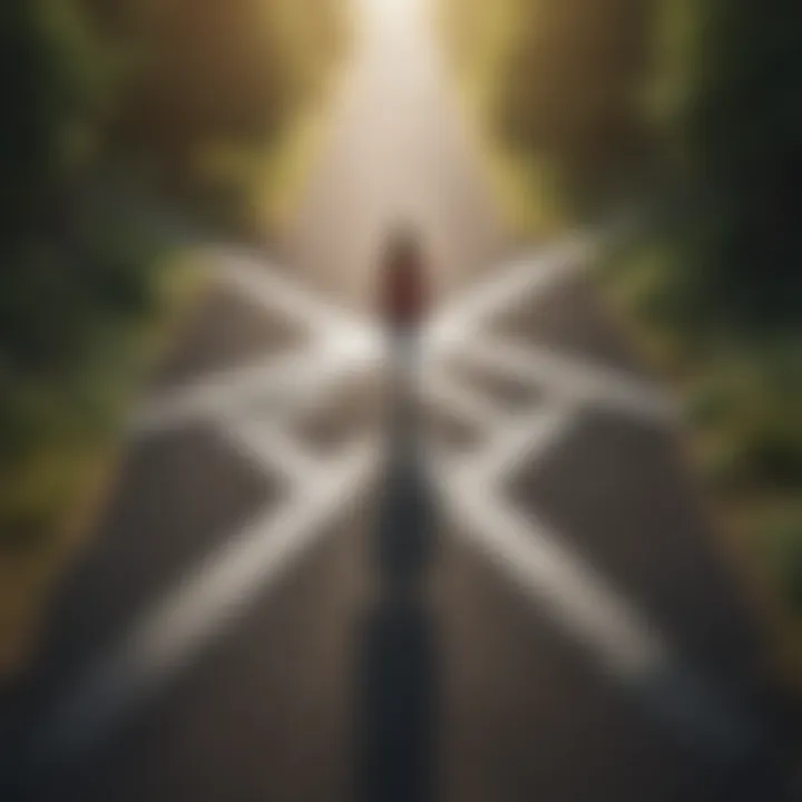 Illustration of a person standing at a crossroads symbolizing choices and decisions