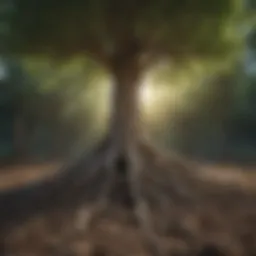 Illustration of a tree growing with roots deep in the ground