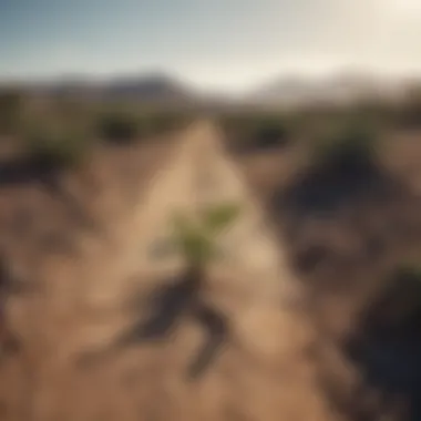 Flourishing plant amidst barren land indicating growth and progress