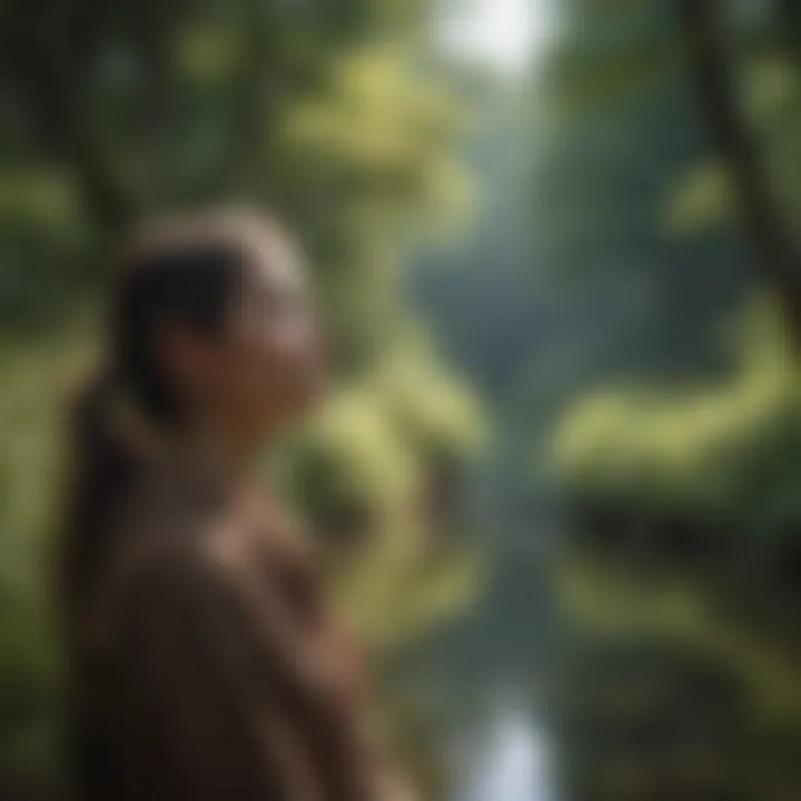 Person practicing mindfulness outdoors surrounded by nature