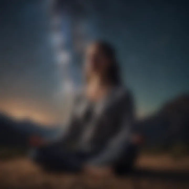 Illustration of person meditating under a starlit sky