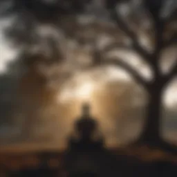 Silhouette of person meditating under a tree