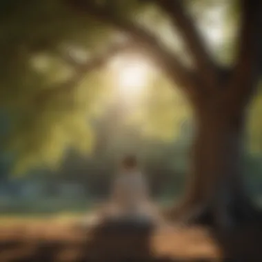 Person meditating under a peaceful tree