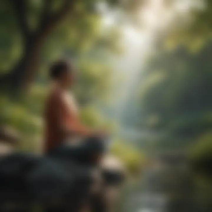 Person meditating in serene nature setting