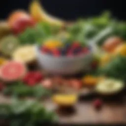 A vibrant spread of detoxifying foods featuring leafy greens and fruits