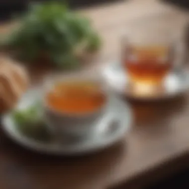 An inviting cup of herbal tea beside a plate of food, representing the harmony between nourishment and relaxation.