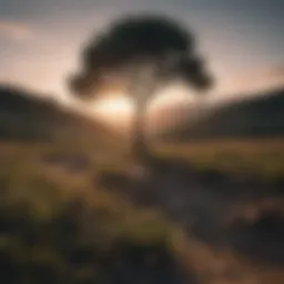 A serene landscape with a lone tree symbolizing solitude