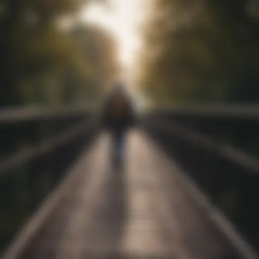 Person walking across a bridge symbolizing journey through loneliness